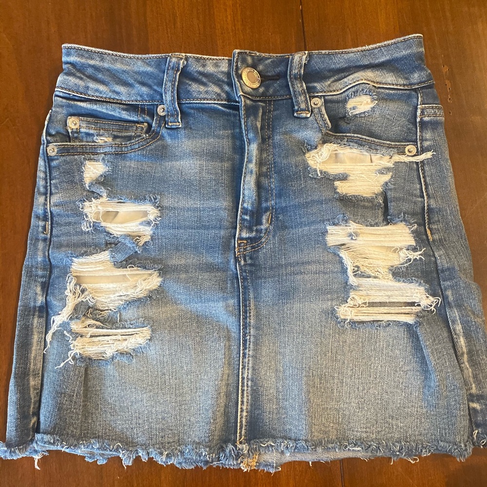 American Eagle Jean Skirt - Blue with Rips